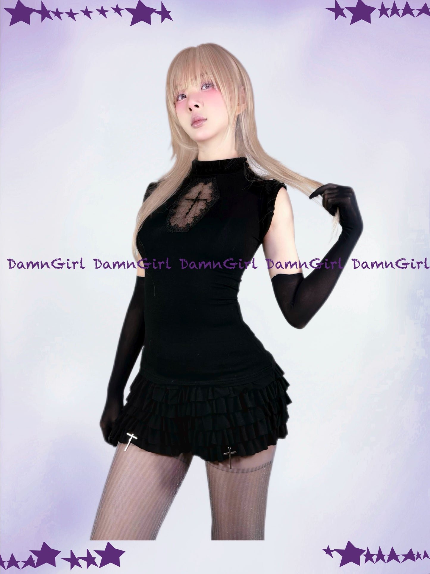 Star Bone Cross Dark Gothic Cross Hollow Vest Cake Skirt Pants