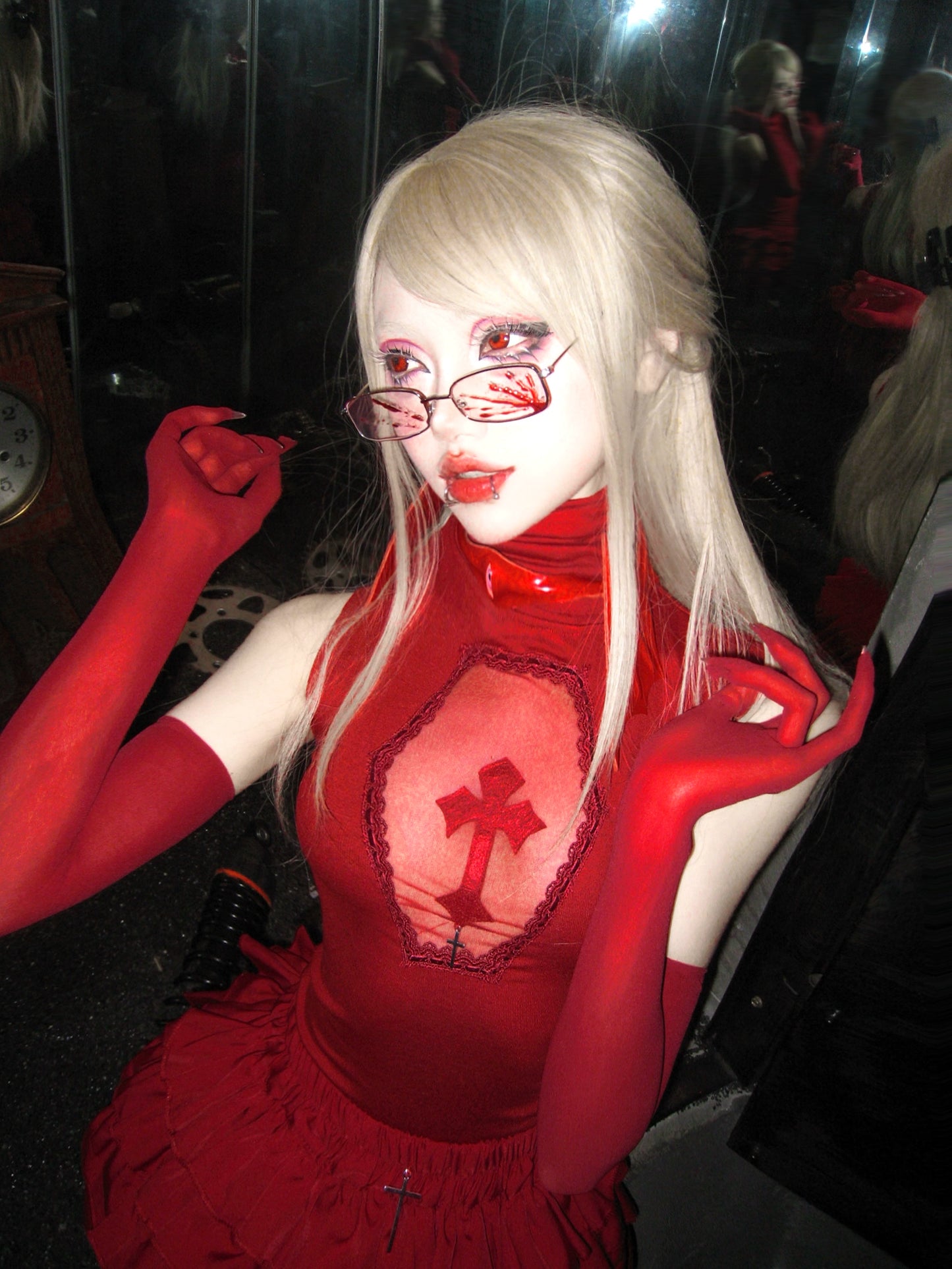 Dark Gothic style cross embroidered hollow vest