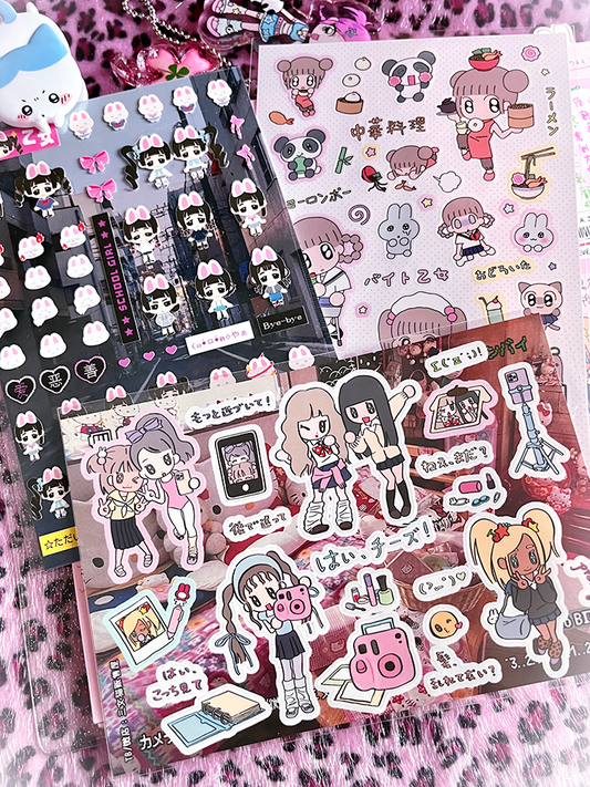 Japanese stickers for high school girls with glitter film