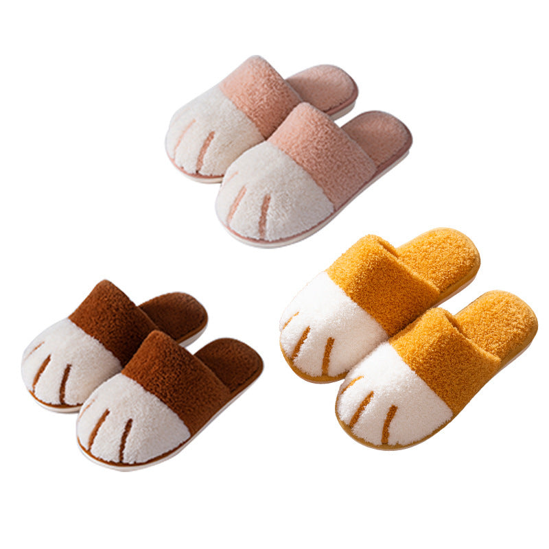 Cute cat paw plush cotton slippers