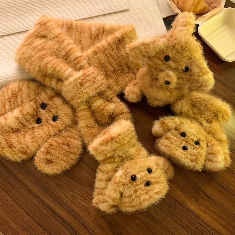 Cute tiger patterned dog scarf, earmuffs, gloves, three piece set