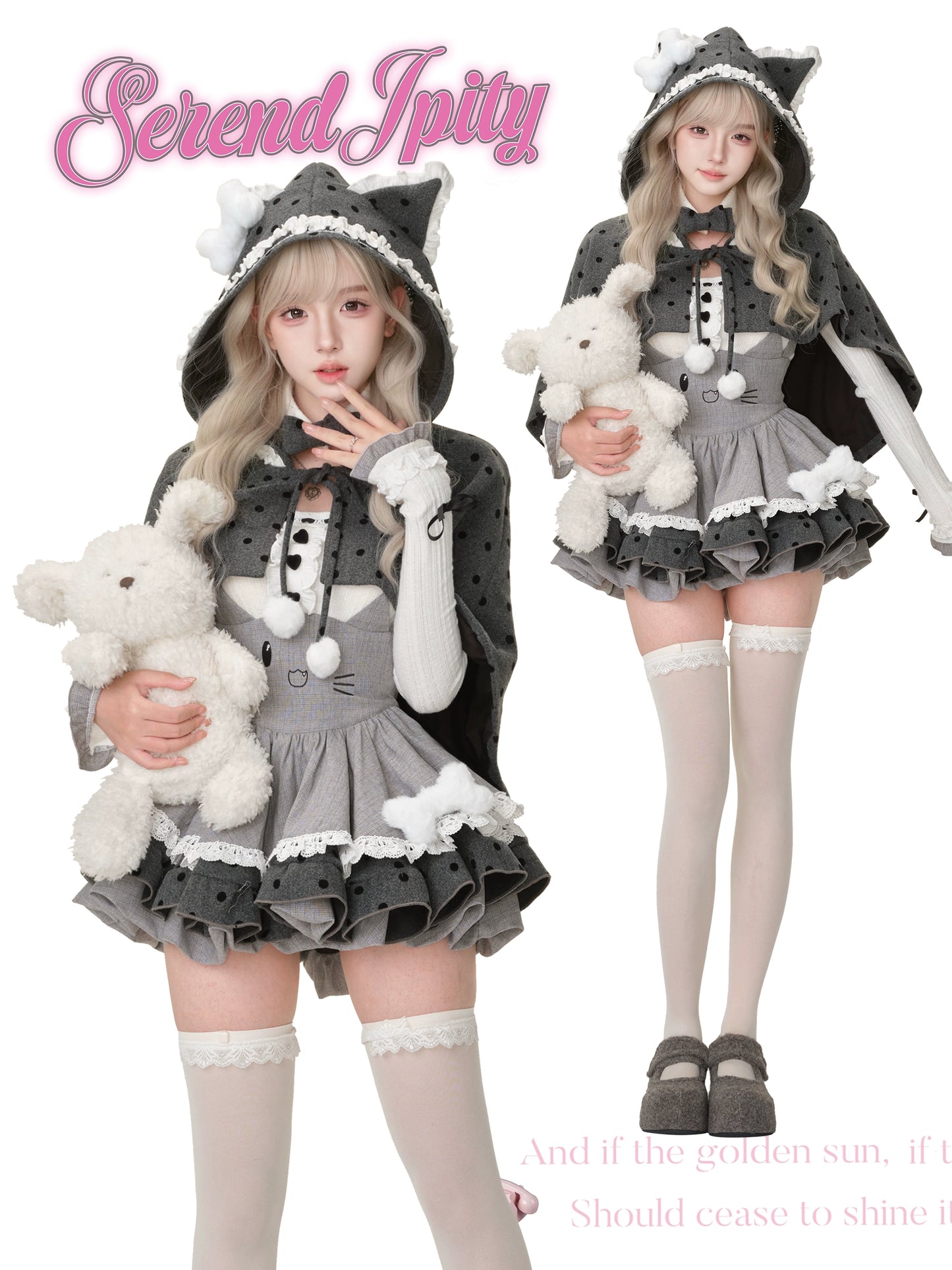 Grey Meow Doll Long Sleeve Comes with Bow Tie Set