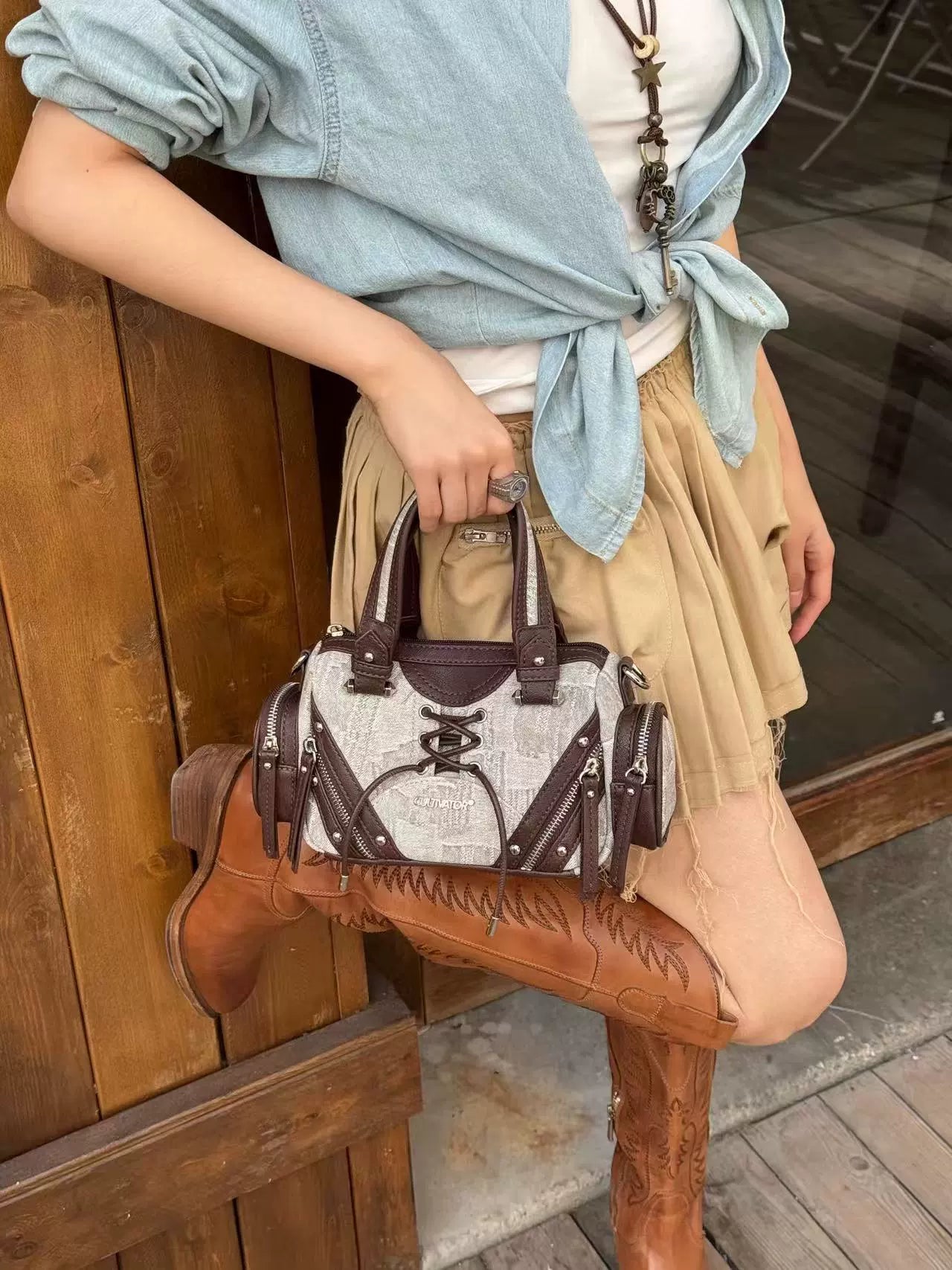 Splicing Handheld Crossbody Mini Motorcycle Pillow Bag