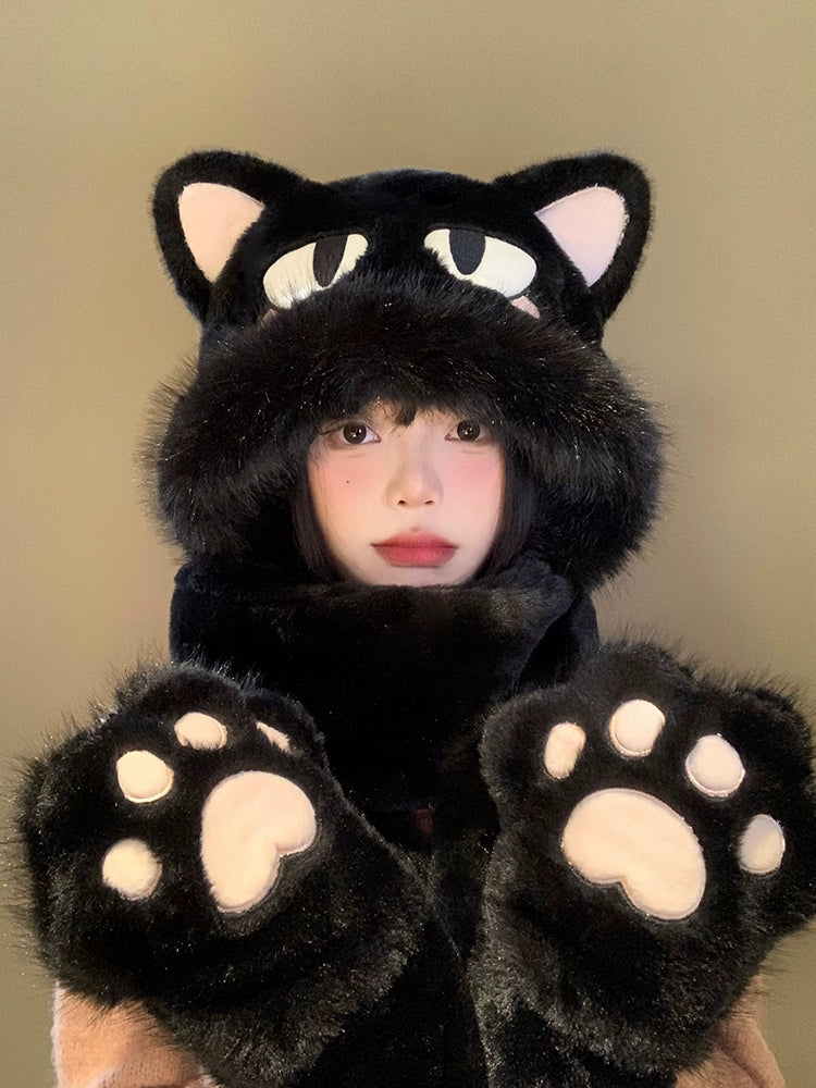 Cute cat plush hat and scarf in one