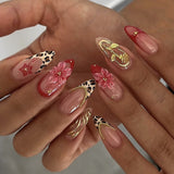 24 pieces of French love flower steel bead leopard print wearable nail piece