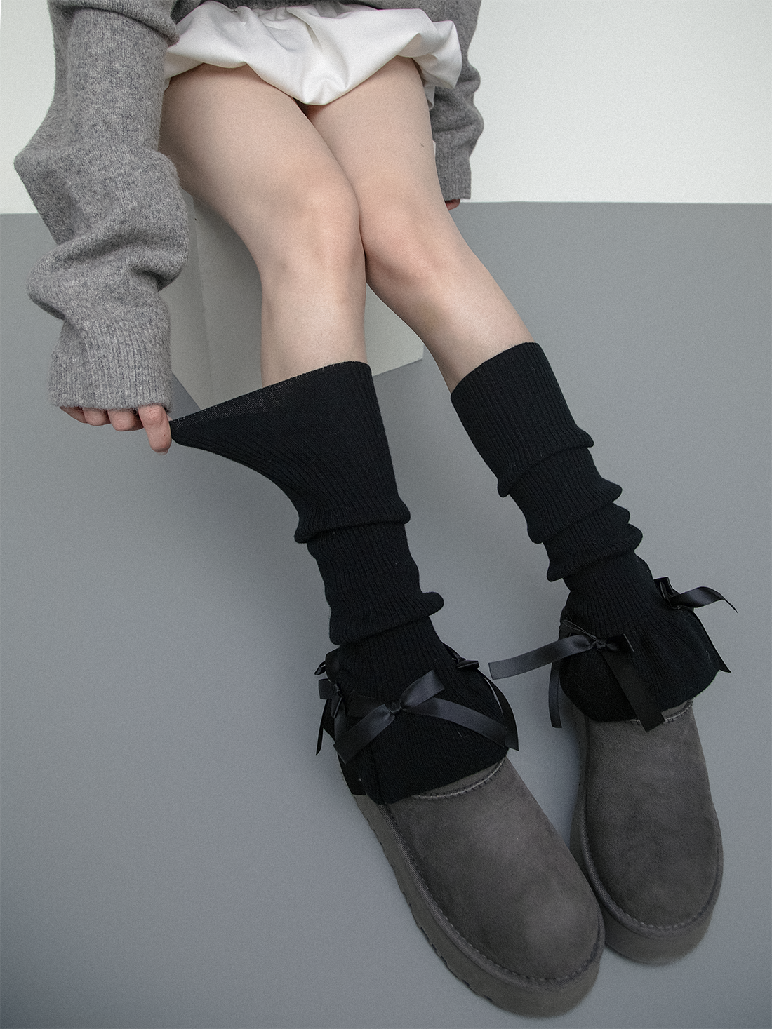 flower bud cute bow horn knitted socks