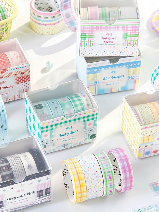 5rolls Roaming Star Island Colorful Grid Patching Tape