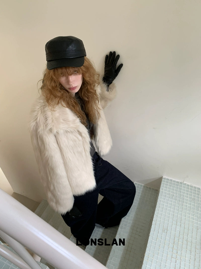 Collar long faux fur coat