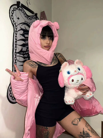 Pink star bear hat cotton coat