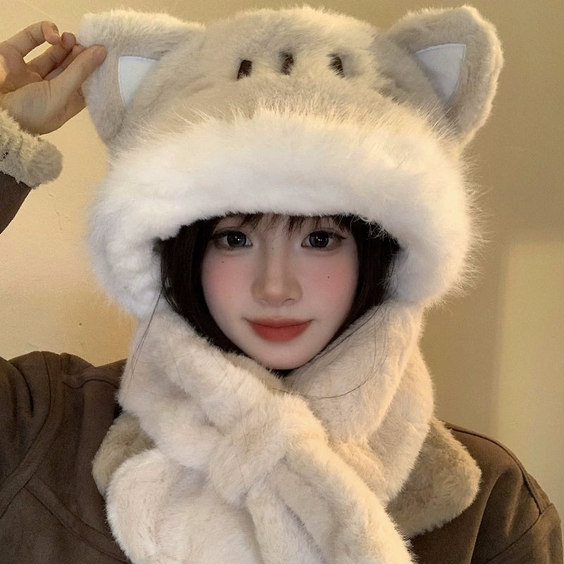Cute kitten hat scarf in one