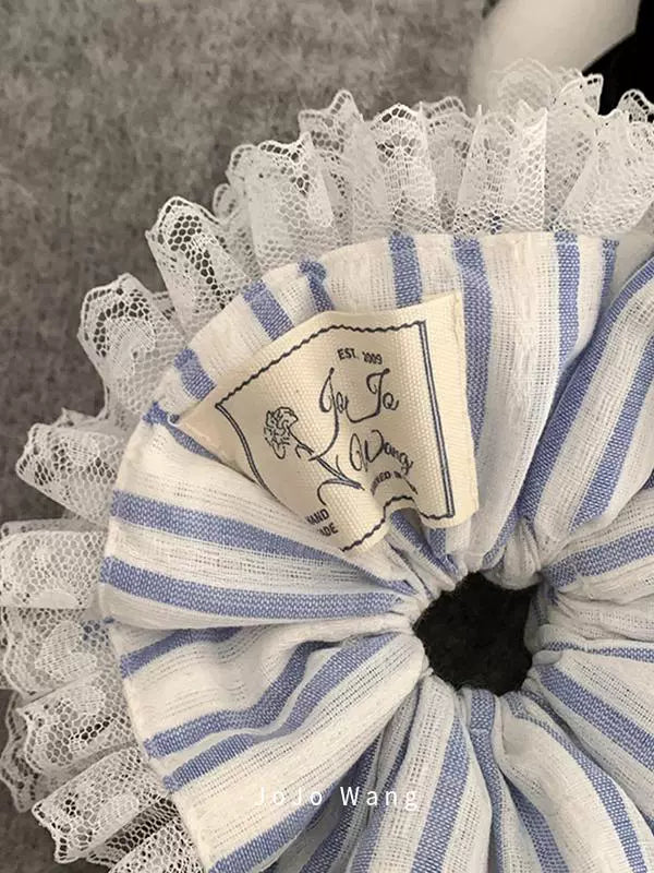 Blue and white lace headband