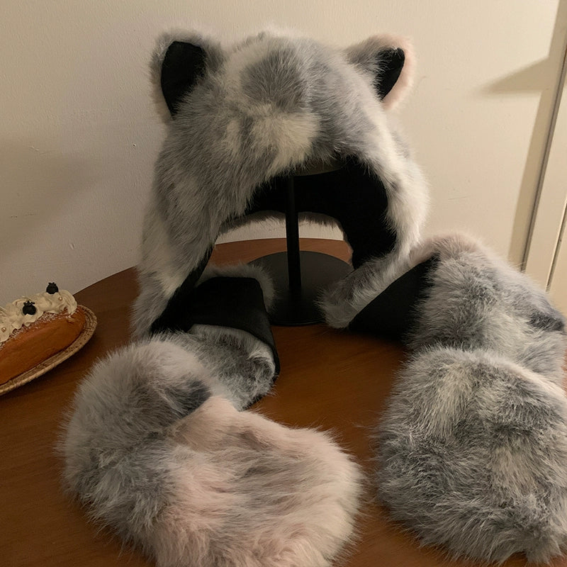 Cute fox ears plush hat scarf hat in one