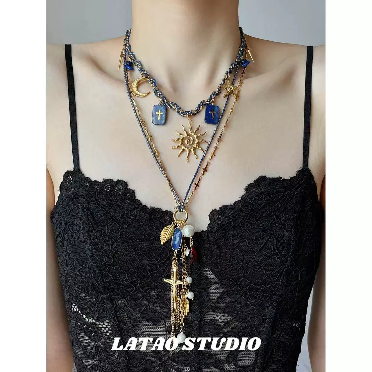 Harley hand woven sun lapis lazuli necklace
