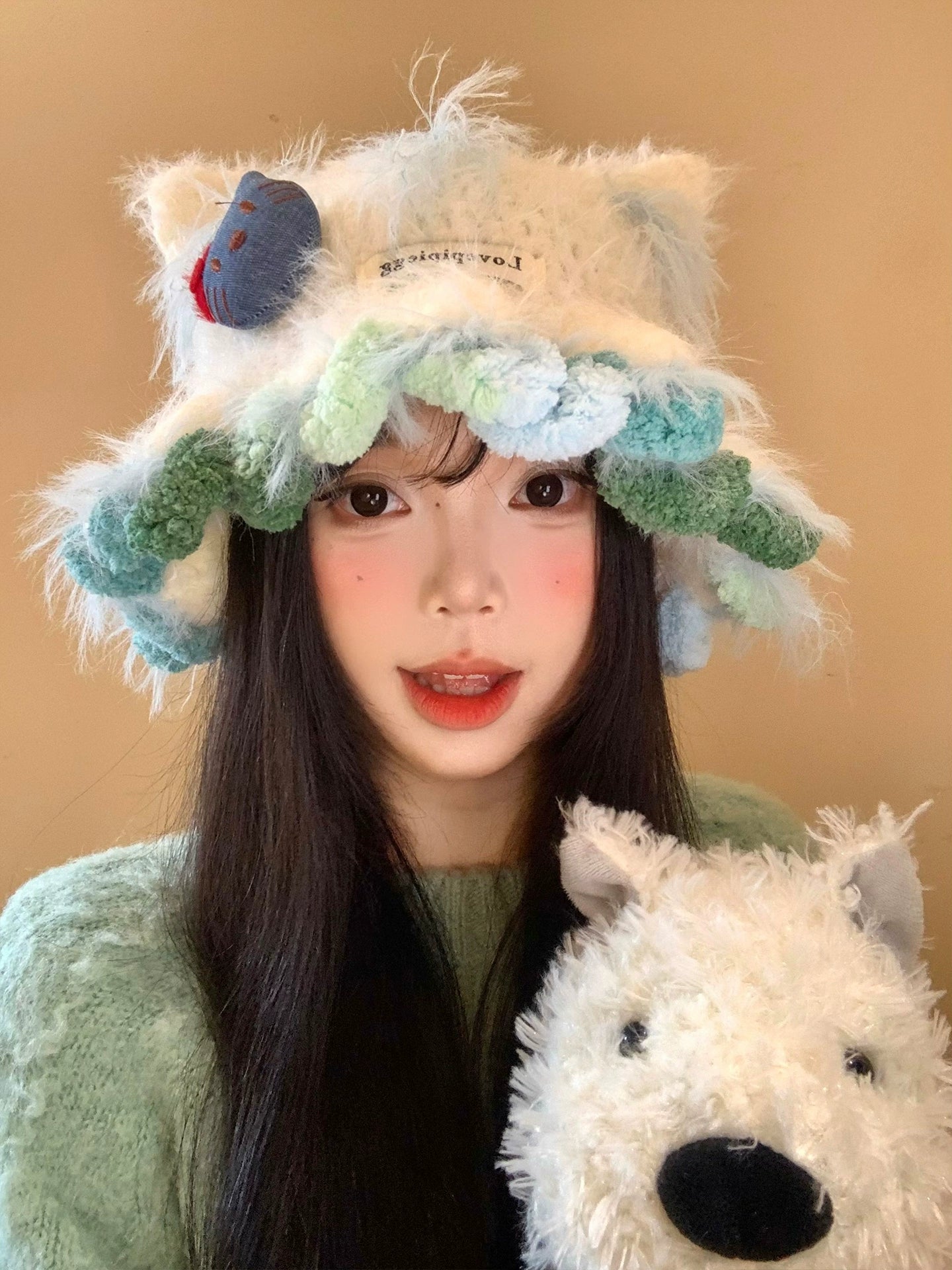 Cute Kitty Cat's ears (Steamed cat-ear shaped bread) Plush Knitted Hat