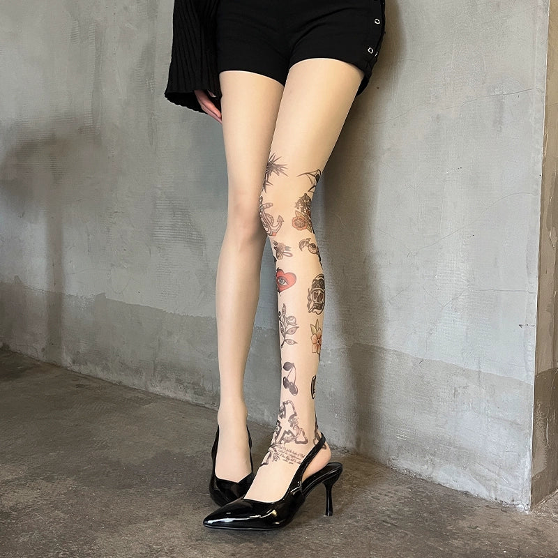 Graffiti print tattoo pantyhose