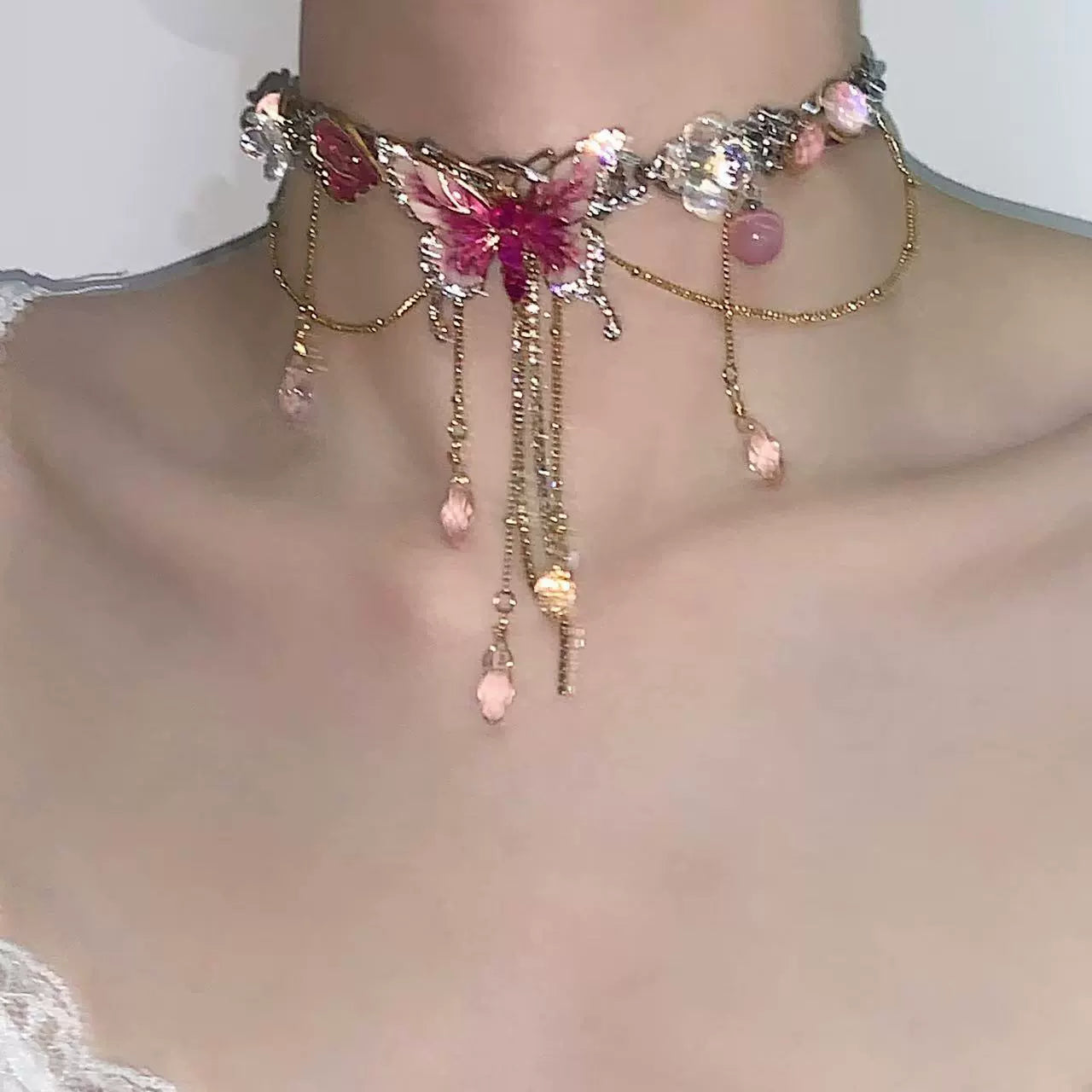 Pink Fairy Butterfly Titanium Choker
