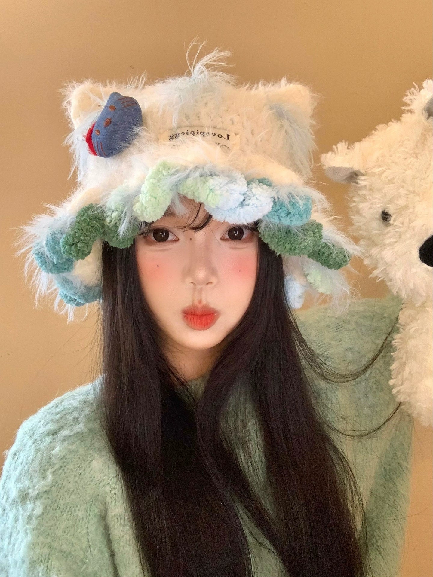 Cute Kitty Cat's ears (Steamed cat-ear shaped bread) Plush Knitted Hat