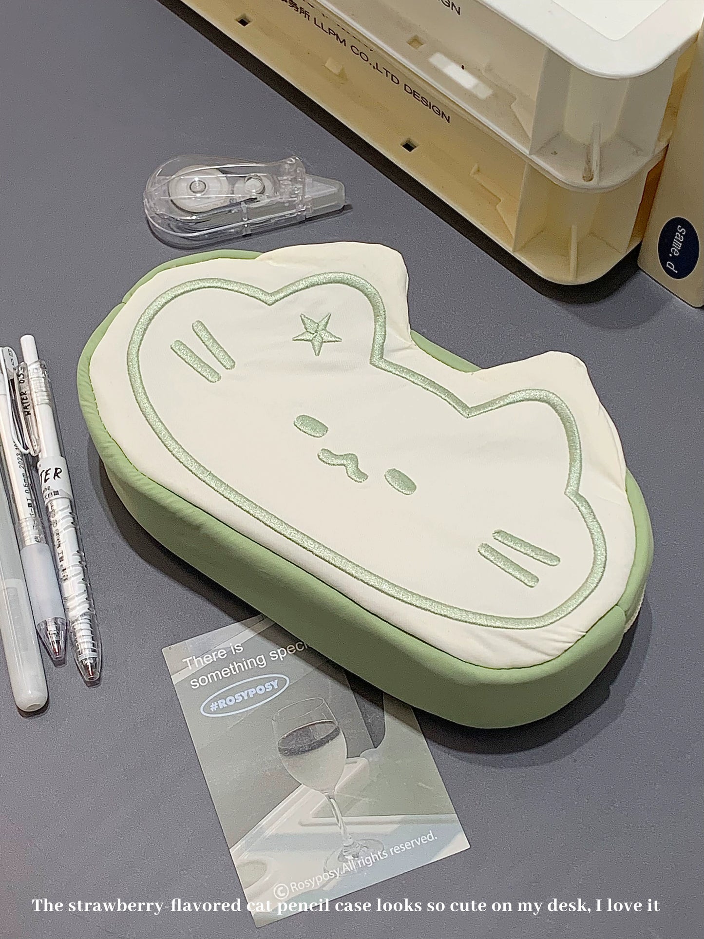 Matcha flavored cat pencil case