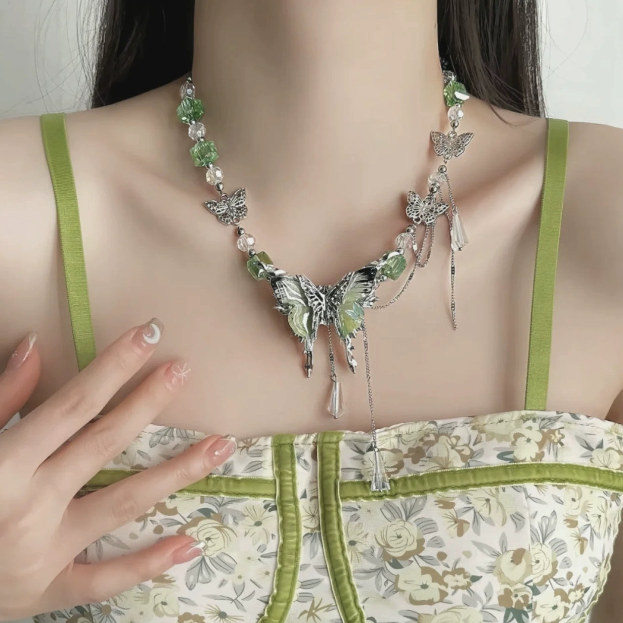 Y2K Blue Purple Sparkling Zircon Butterfly Necklace