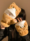 Lanhua Cat Flip up Half Finger Plush Gloves