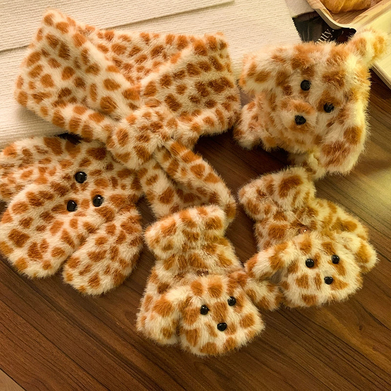 Cute tiger patterned dog scarf, earmuffs, gloves, three piece set