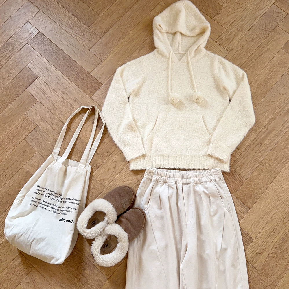 Imitation mink fur hooded knitted sweater