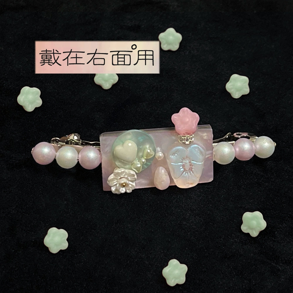 Cold Fragrance Pill and Painting Axis "Snow Pink Beimu Sakura Branch Flower Album Earrings&Hair Clip Set