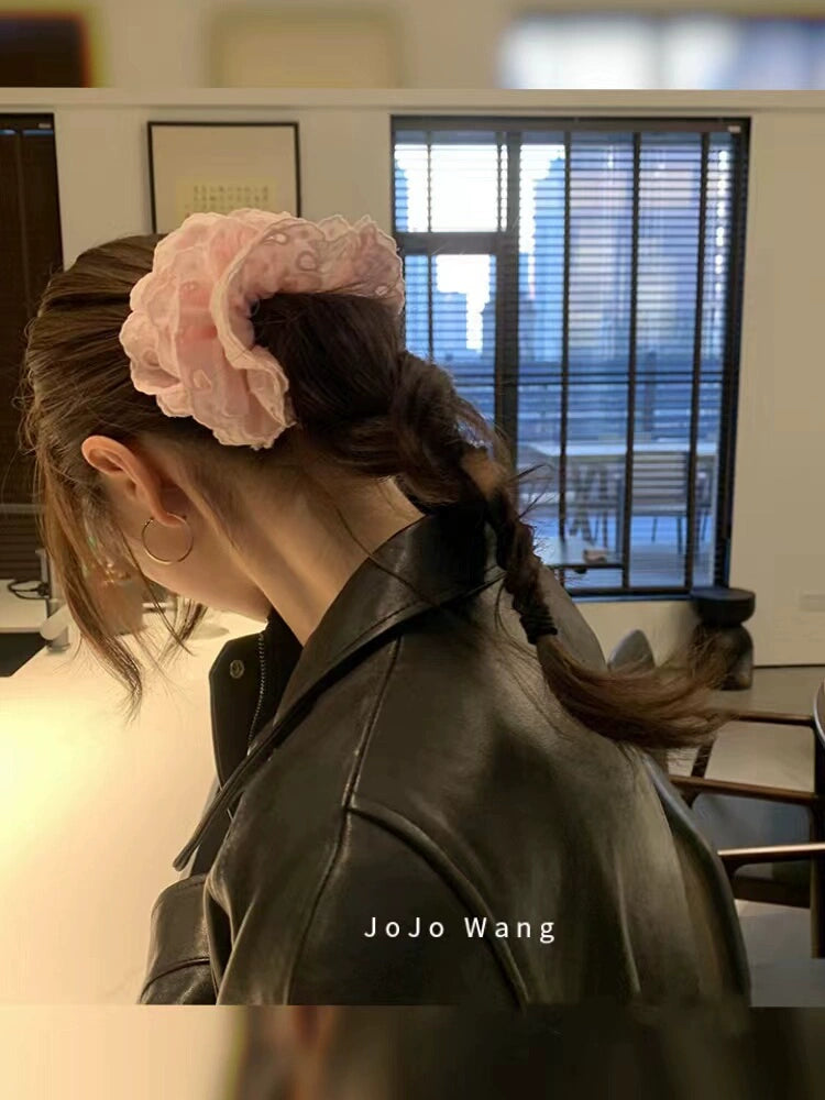 Pink lace embroidered large intestine headband