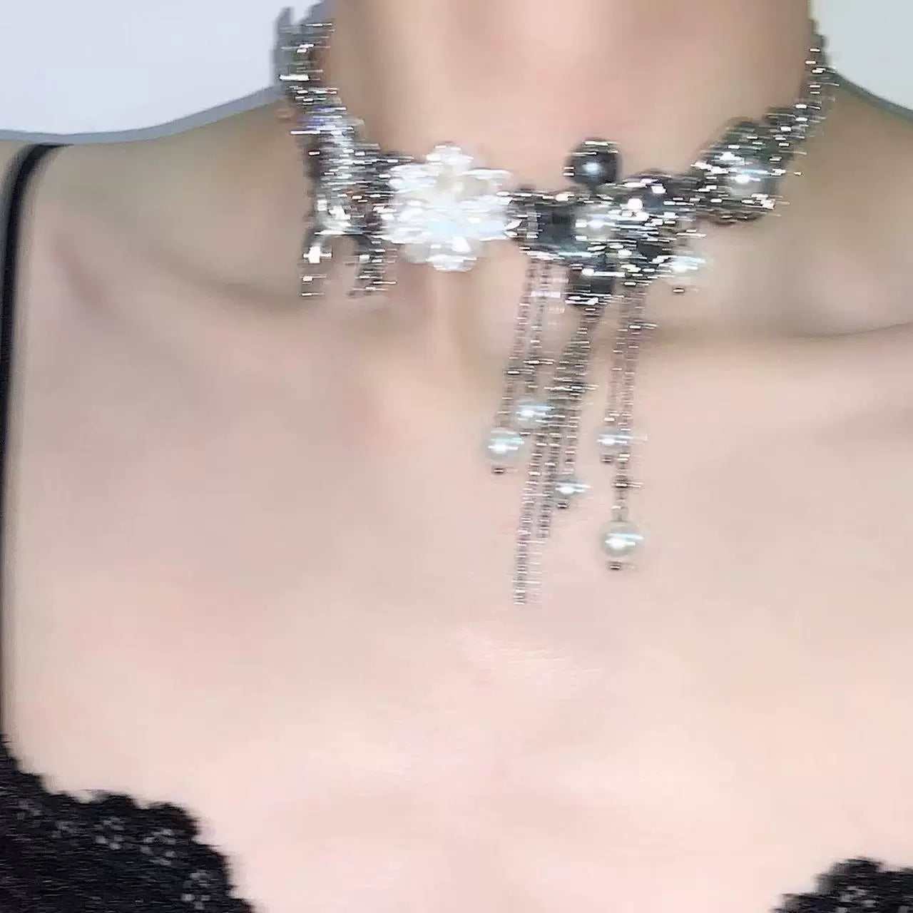 Broken Dream Butterfly Titanium Steel Necklace Flower Pearl tassel