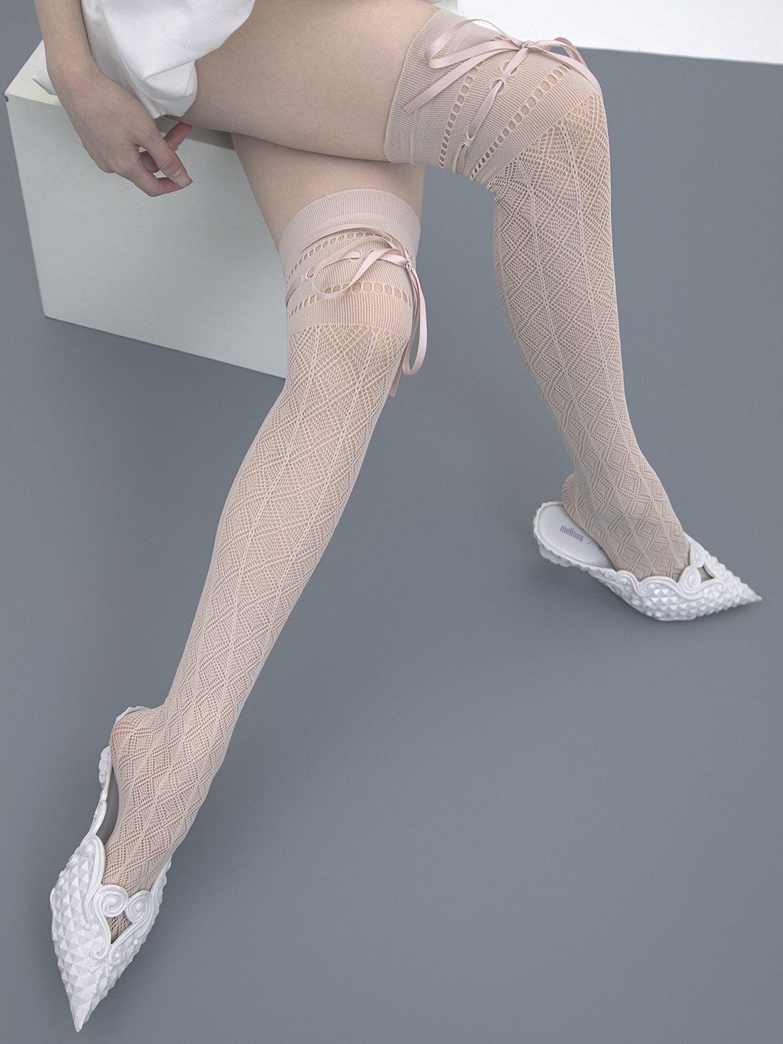 Lace Hollow Bow Ribbon Stockings