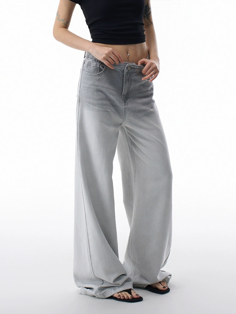 Gradient washed micro flared jeans