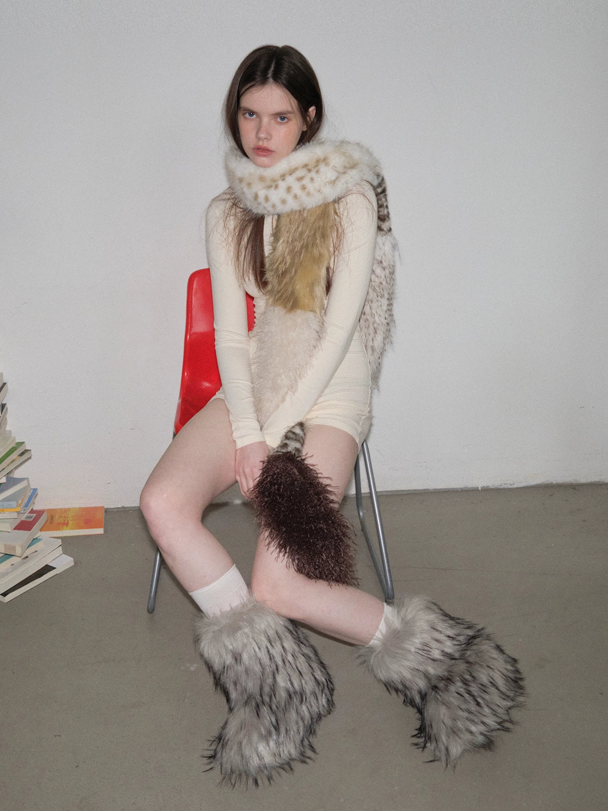 Fur patchwork warm scarf