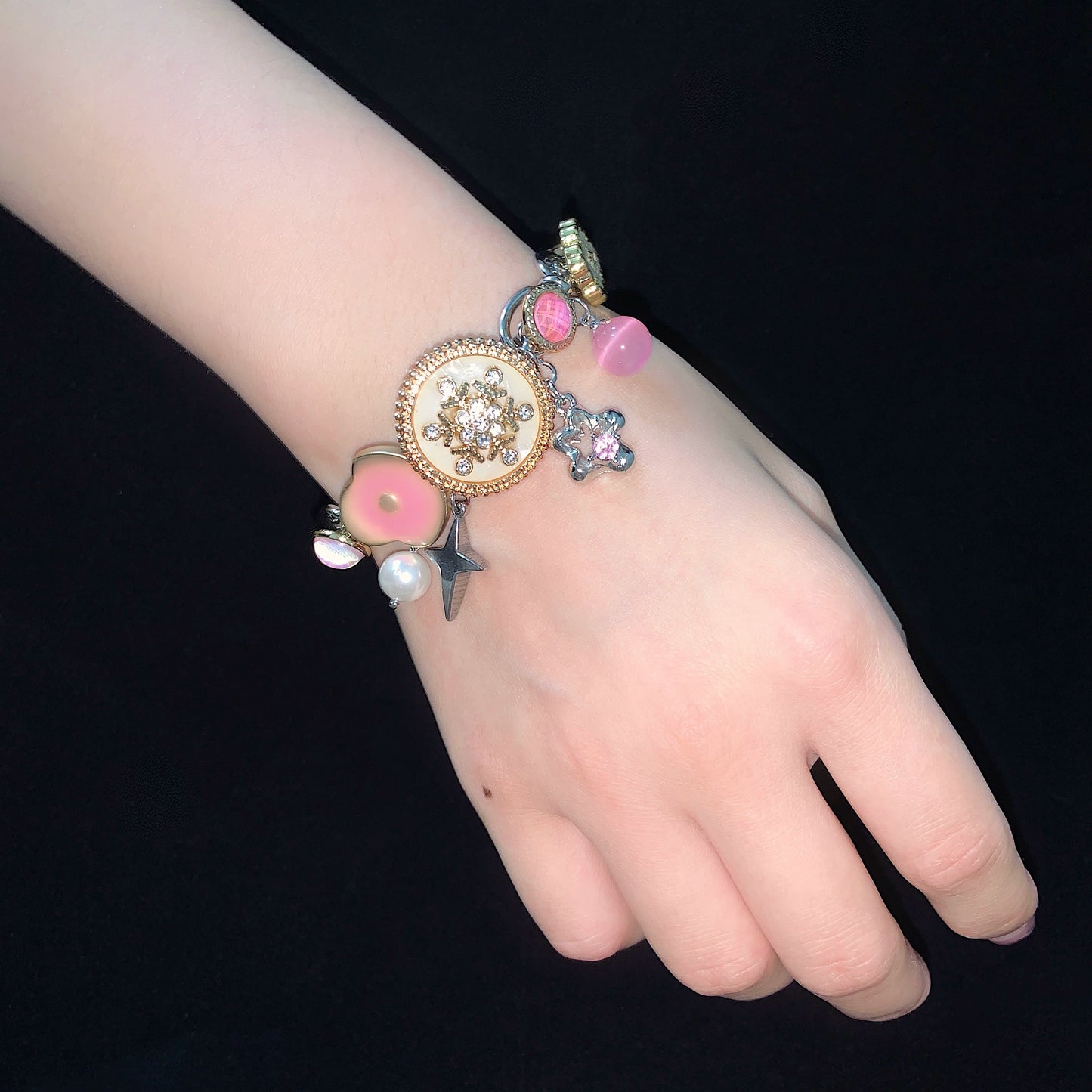 Golden Pink Beauty "Butterfly Button Titanium Steel Joker Bracelet Necklace