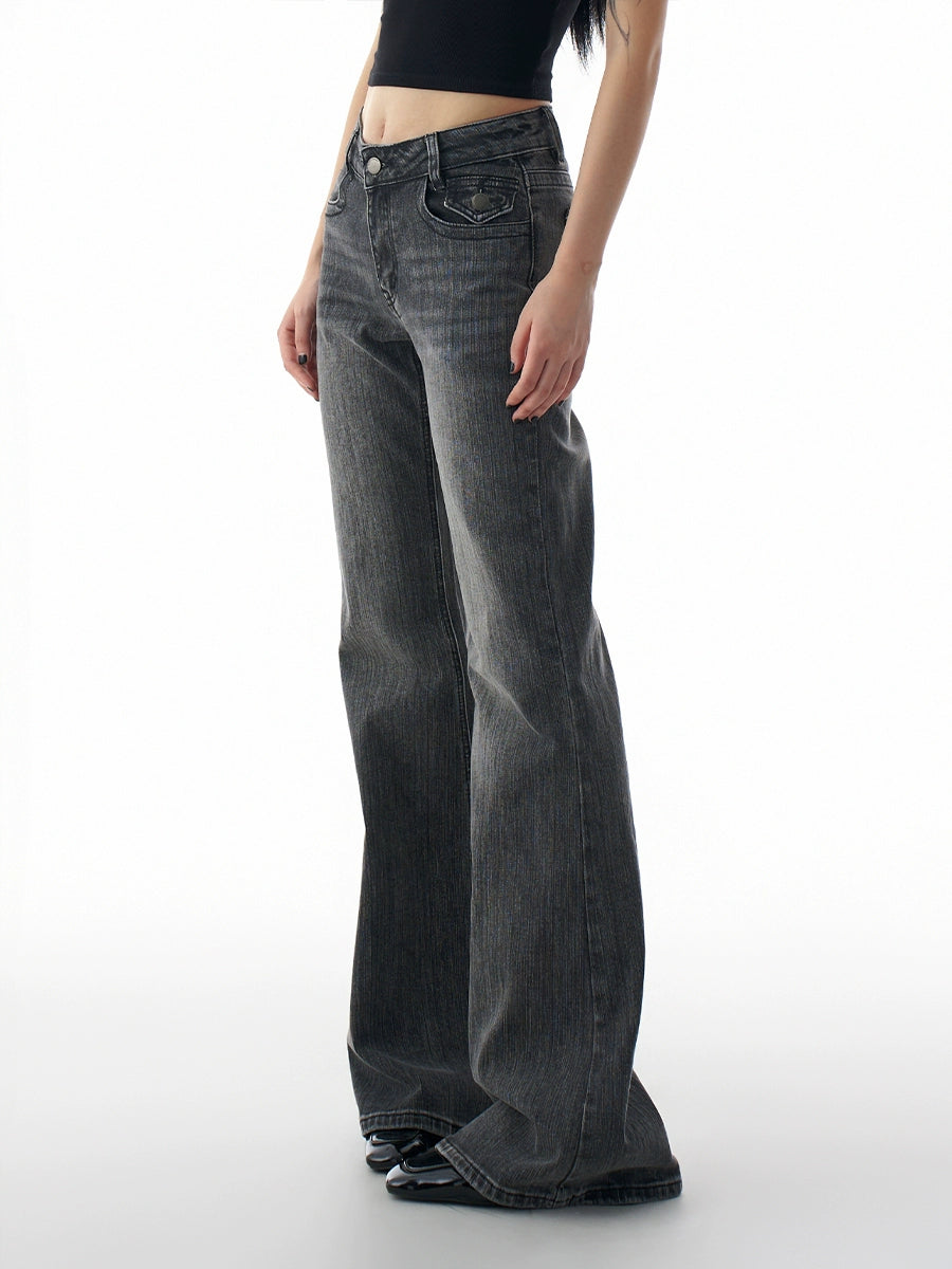 Low waisted flared bamboo striped jeans