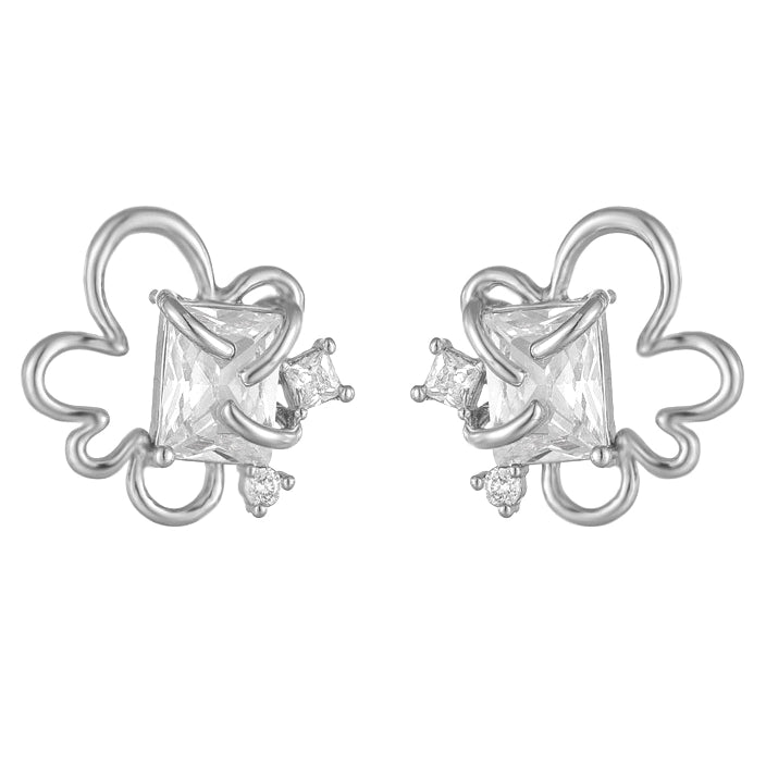 Pink zircon flower ear clip ring