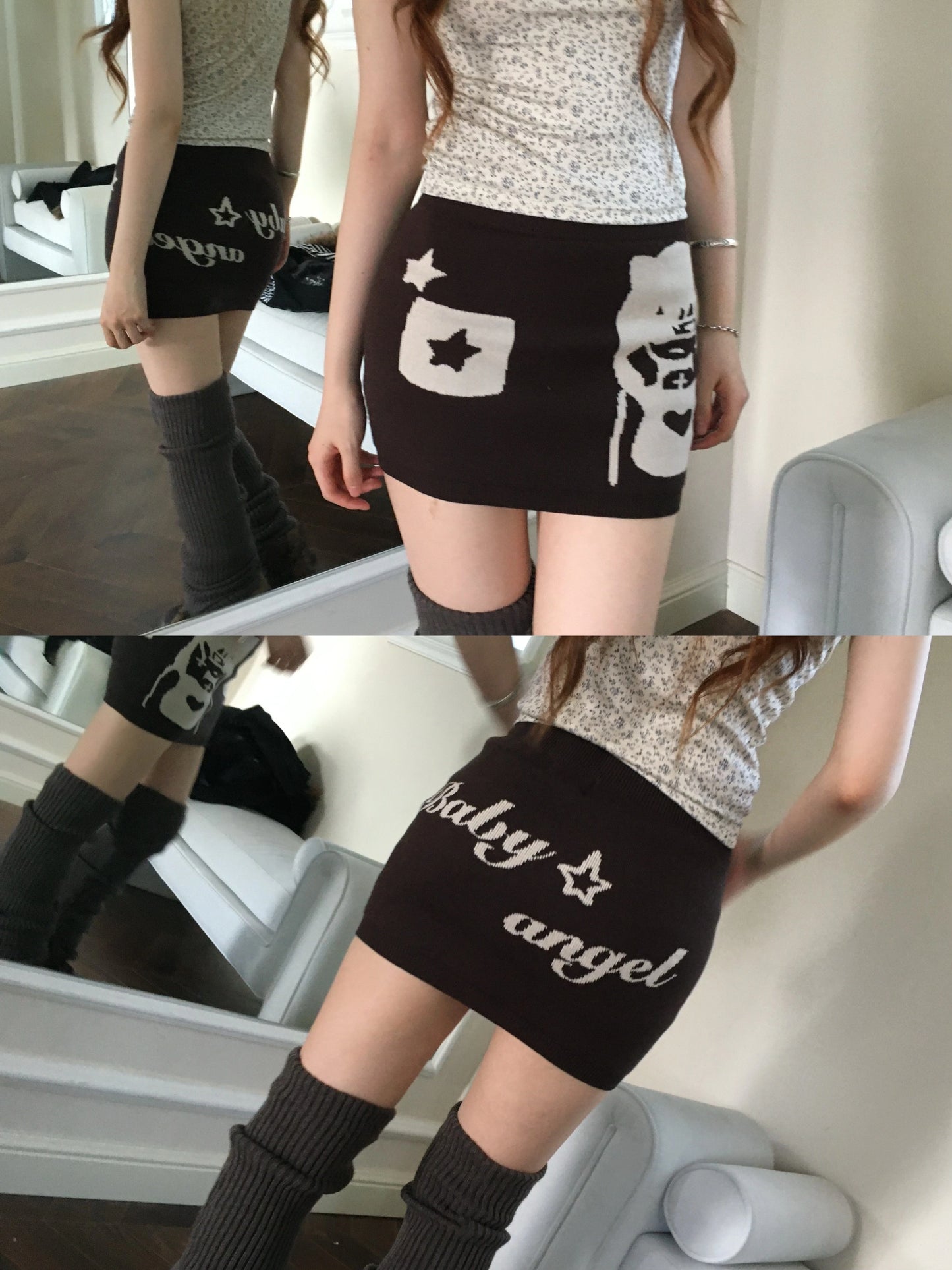 Anime Knitted Butt Skirt, Double Wear Front and Back
