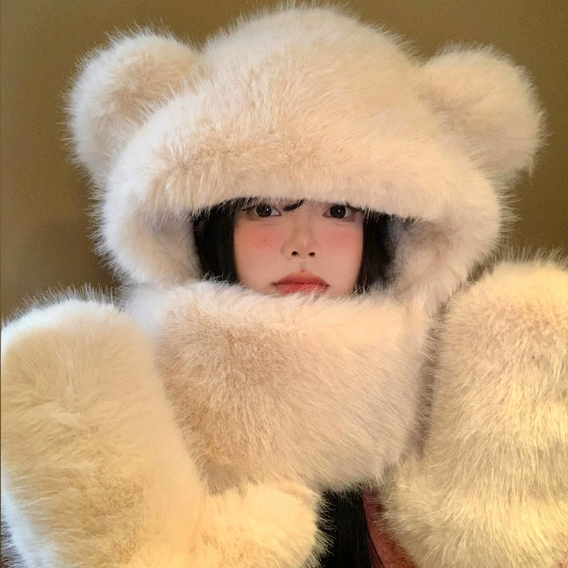 Cute little bear with ears, hat, scarf in one