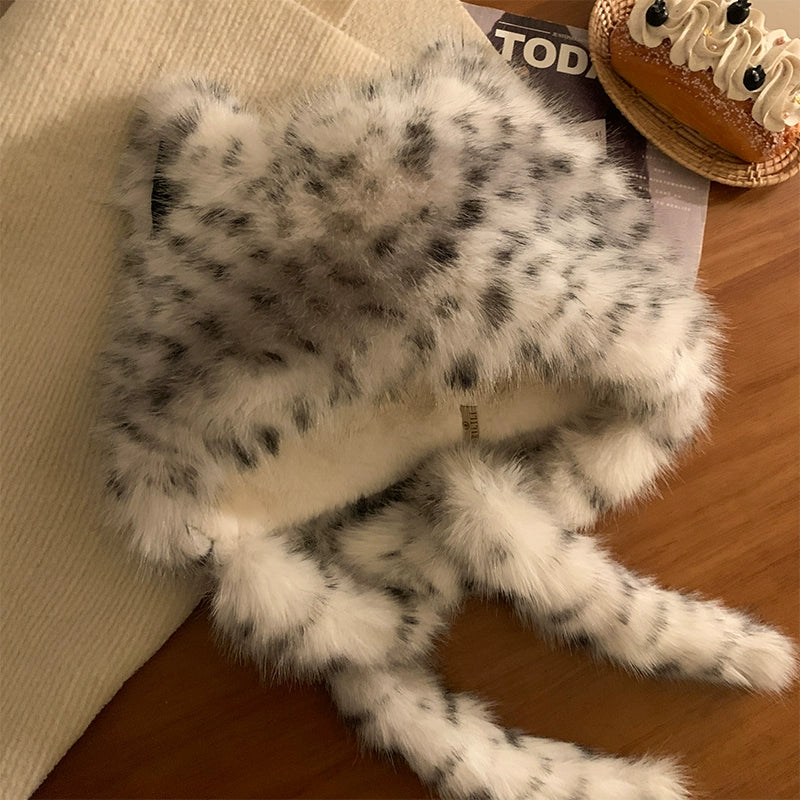 Fox Ears Leopard Pattern Plush Hat