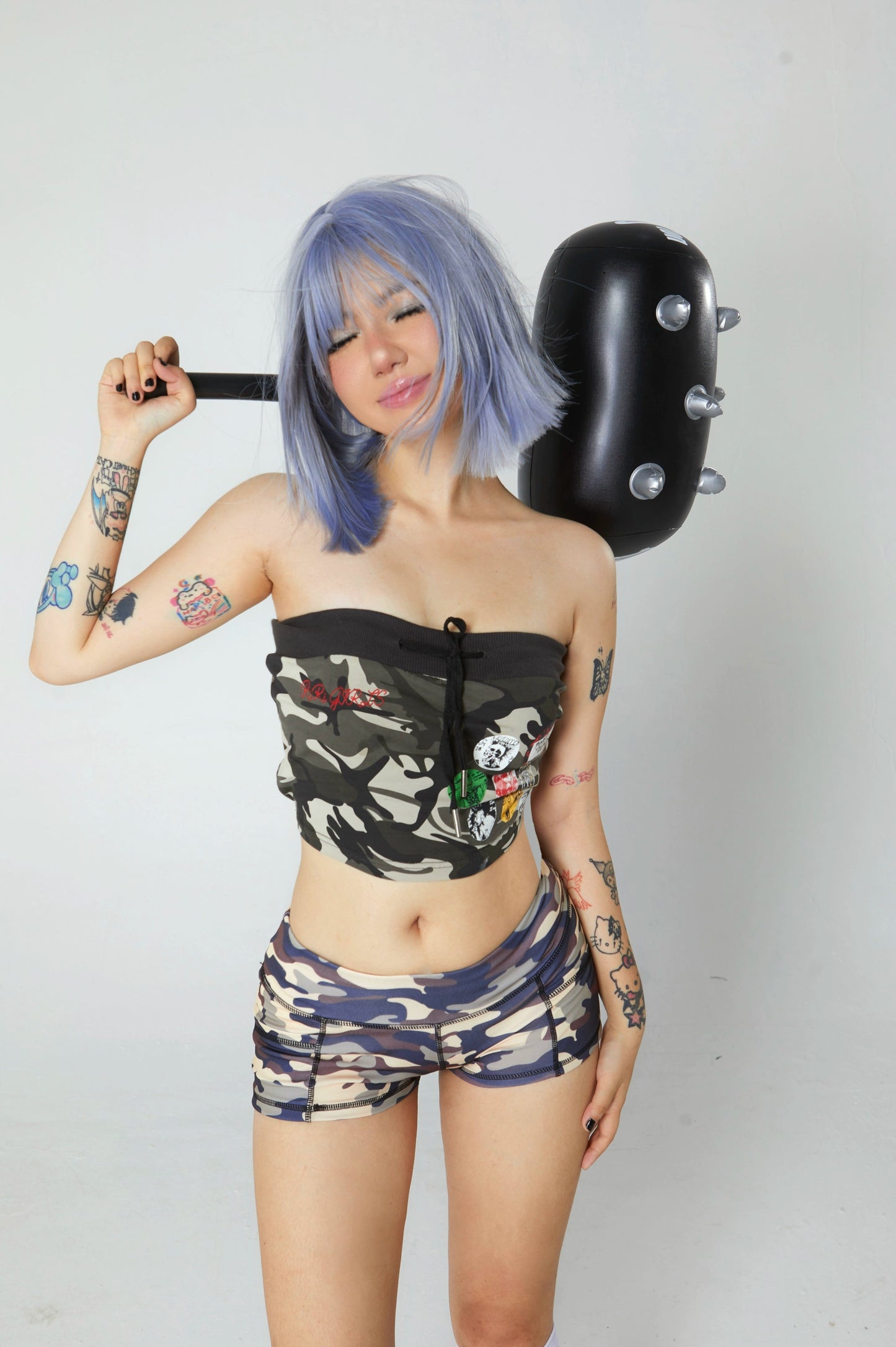 Embroidered punk camouflage tube top