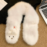 Cute Glasses Little Rabbit White Plush Gloves