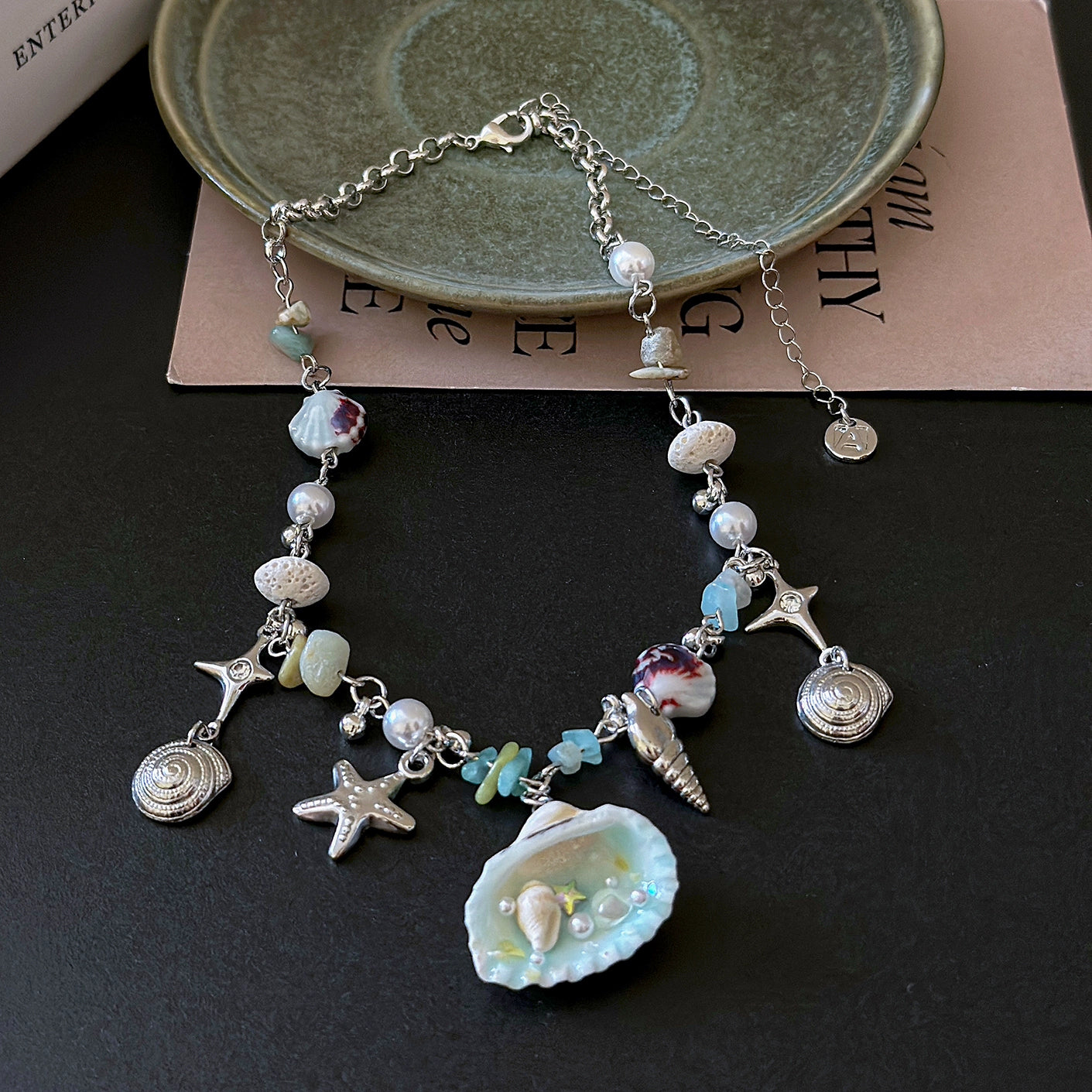 Coastal shell necklace earrings