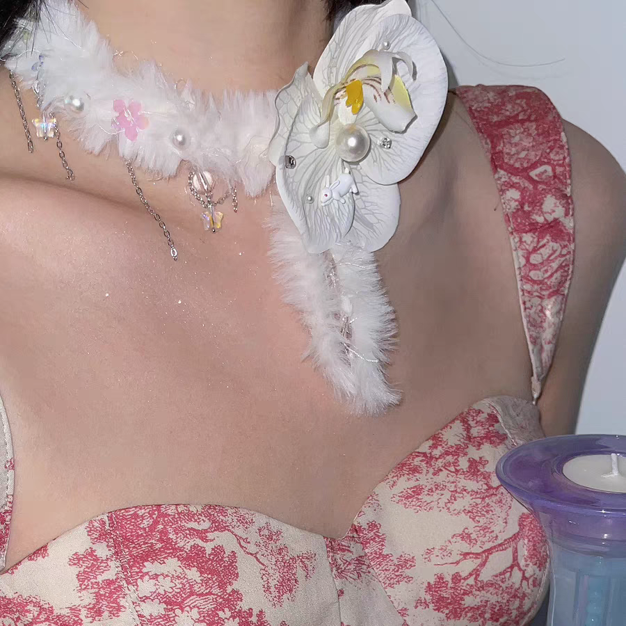Y2K butterfly orchid plush choker