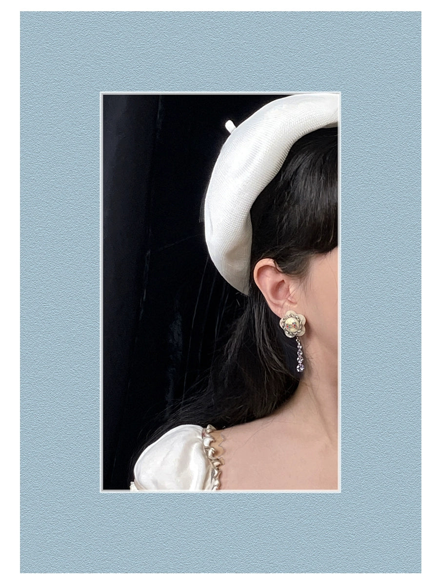 Meiji's Diamond Tears "Heavy Industry Antique Silver Sparkling Tears Water Diamond Earrings Gorgeous Millennium Princess