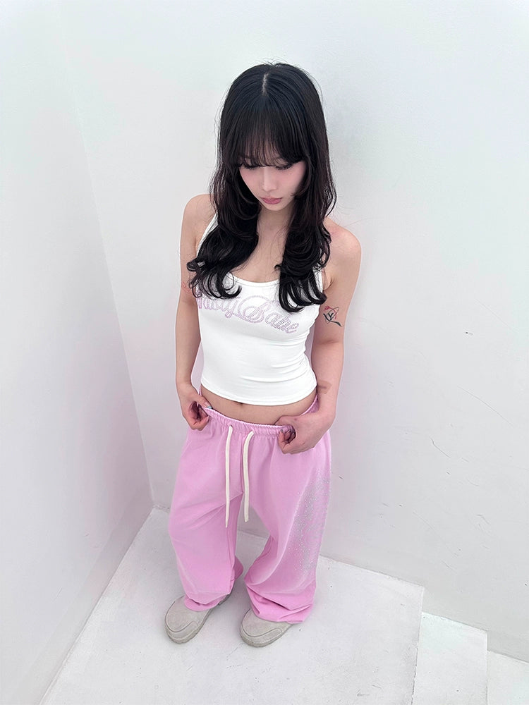 elastic square collar rhinestones vest