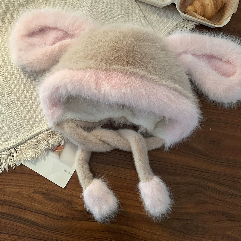 Cute rabbit ear plush hat