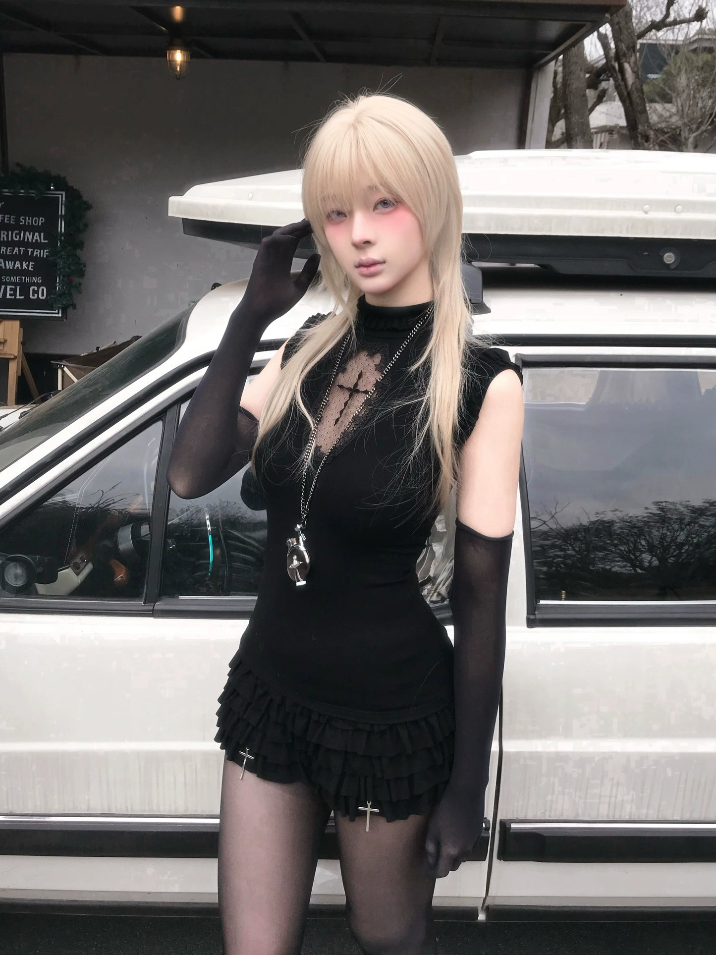 Star Bone Cross Dark Gothic Cross Hollow Vest Cake Skirt Pants