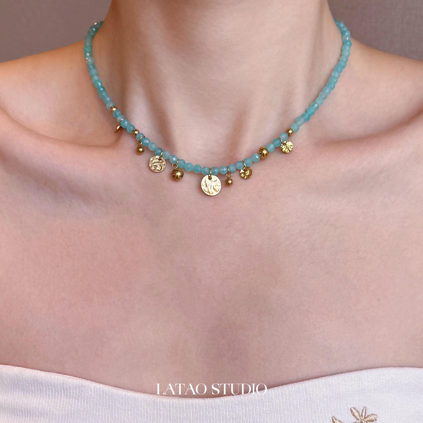 Sea God Tianhe Stone Bead Love Braided Rope Necklace