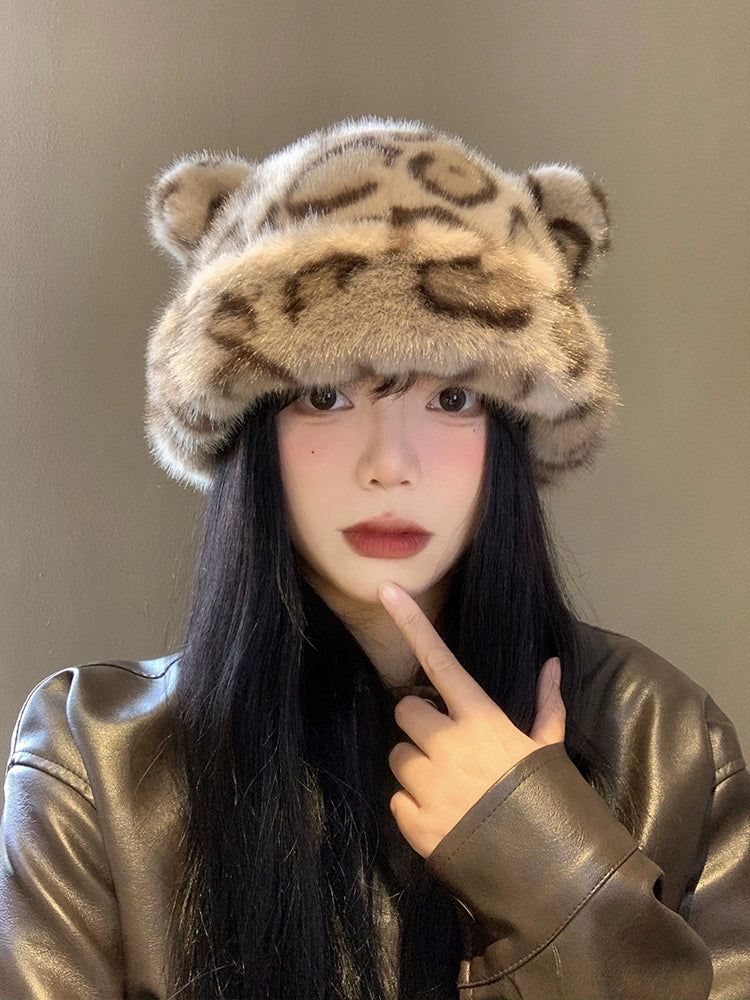 Little Bear Ears Leopard Pattern Plush Hat
