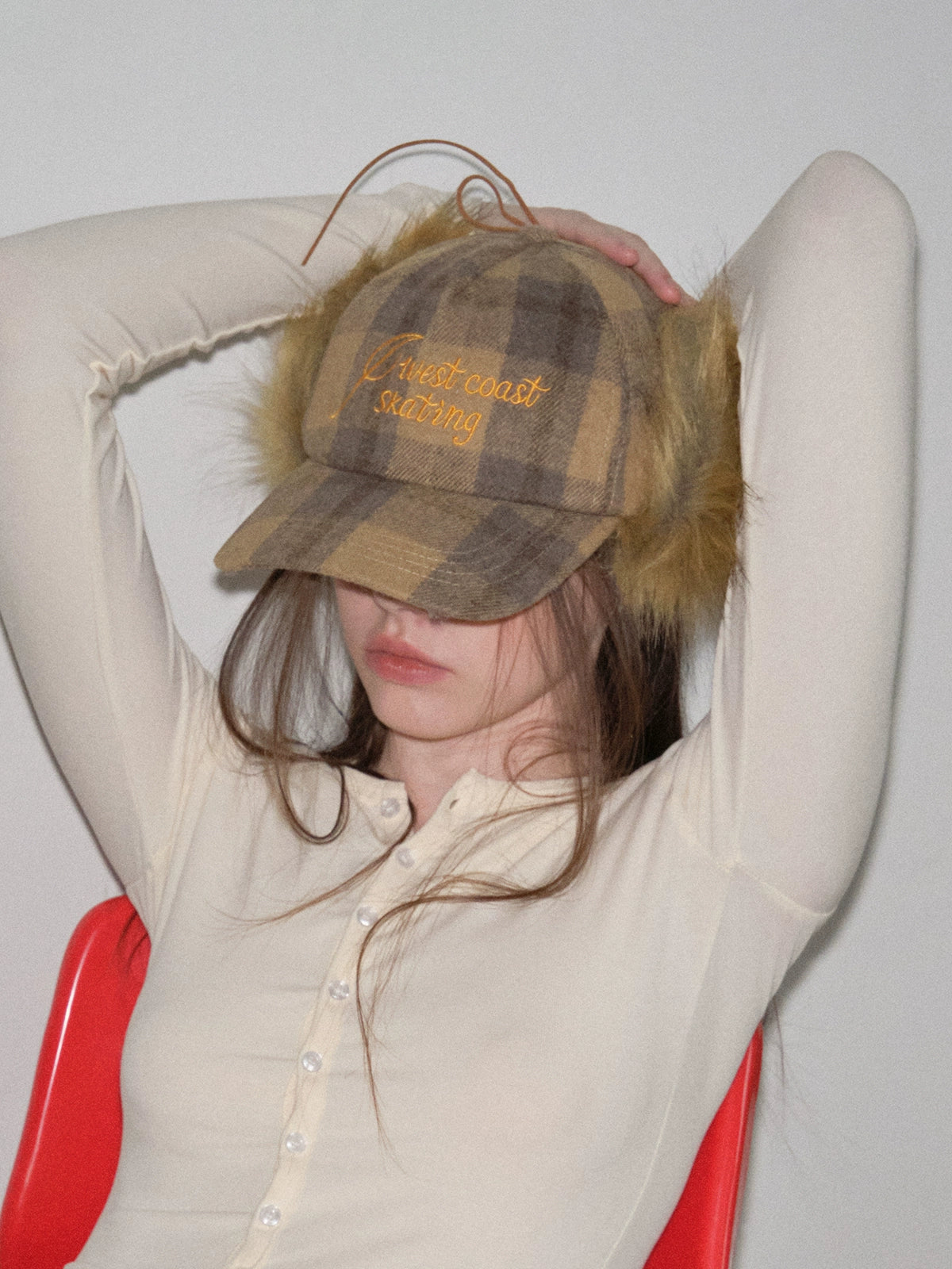 Retro plaid plush ear protector baseball cap