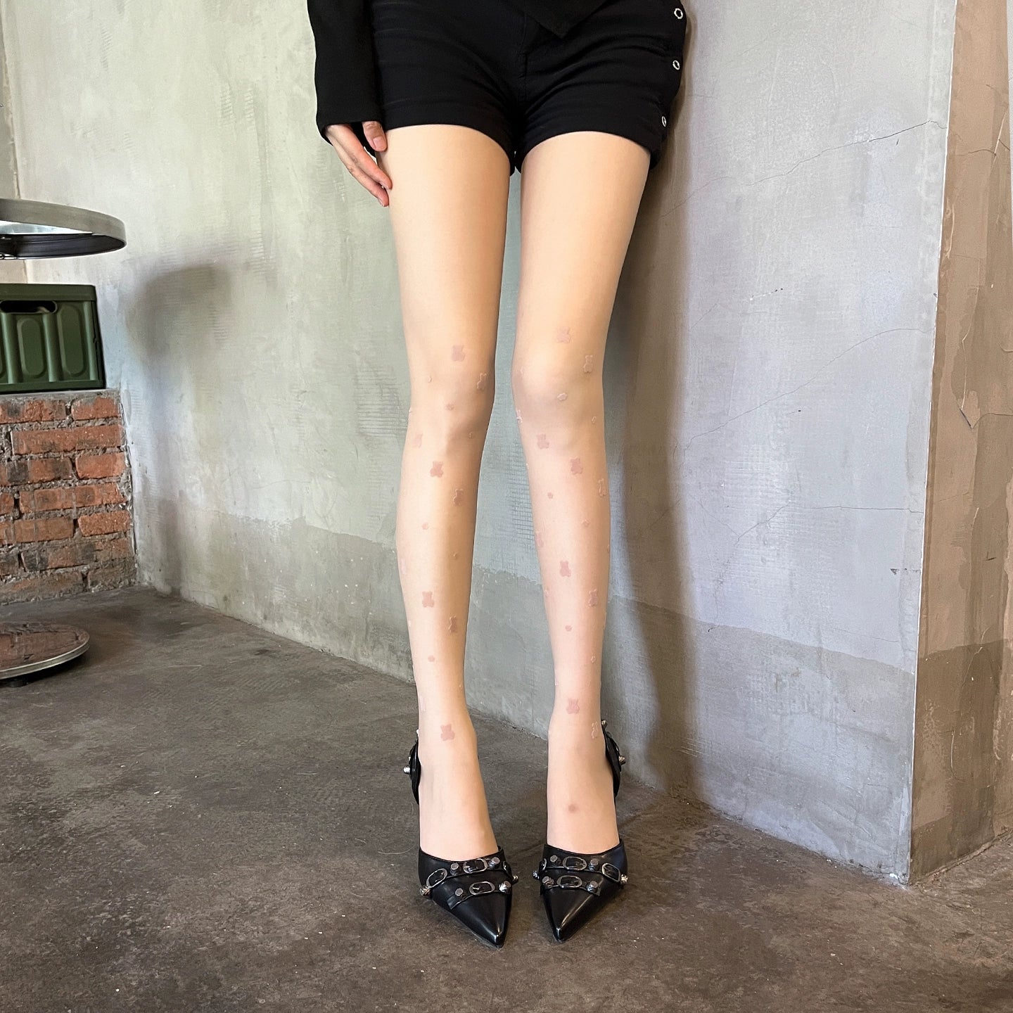 Ultra thin black silk cute cartoon teddy bear plush pattern pantyhose